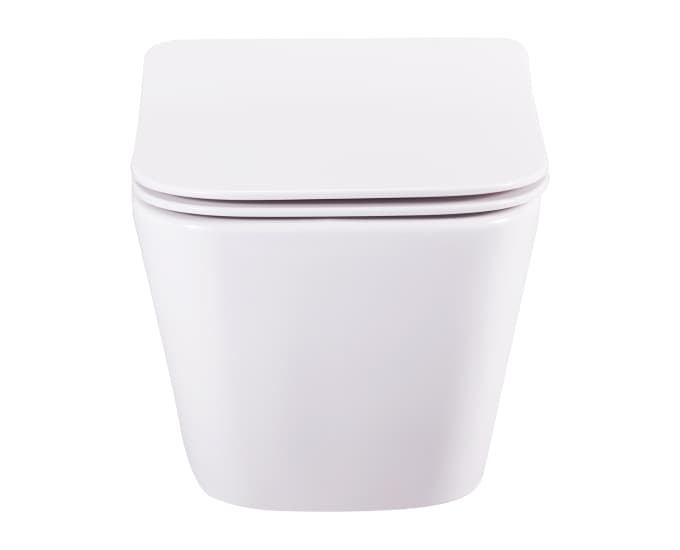 Carlton Rimless Wall Hung Toilet | Finish: Snow White | Size: 490 x 350 x 360 mm | Rag Bolt Distance: 160±20mm | Duroplast Slim Soft Close Seat Cover Included — image 2