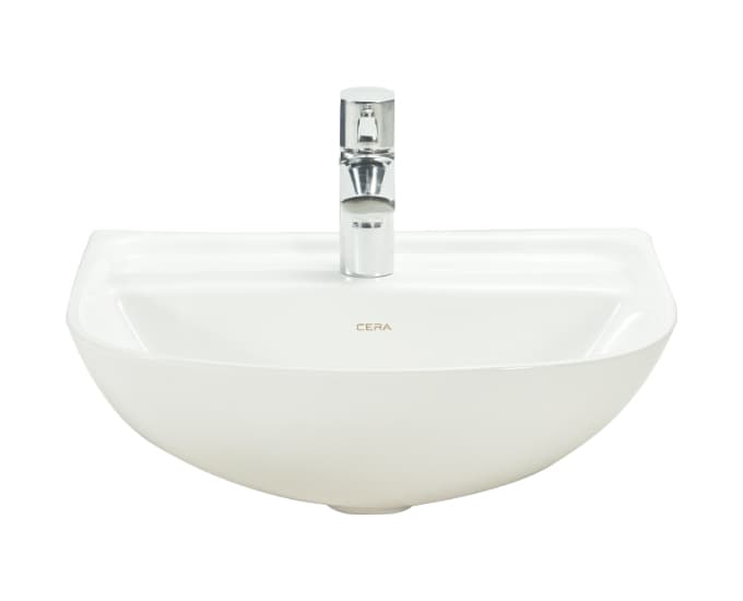 Chime Wall Hung Wash Basin | Finish: Snow White | Size: 460 x 360 x 180 mm | With Tap Hole Provision | For use With Half Pedestal (S2090128) — image 2