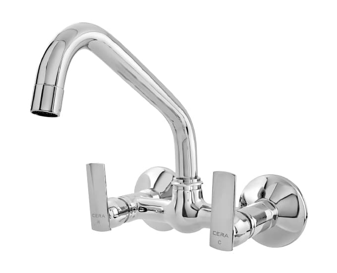 Titanium Kitchen Single Lever Mixer (Hot & Cold Water) With 180 mm (7") Long Swivel Spout and Wall Flanges | Chrome Finish — image 2