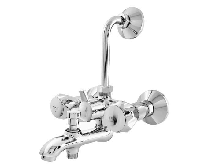 Ocean Wall Mixer (3-in-1) With Arrangement for both Hand Shower and Overhead Shower With Bend Pipe | Chrome Finish — image 2