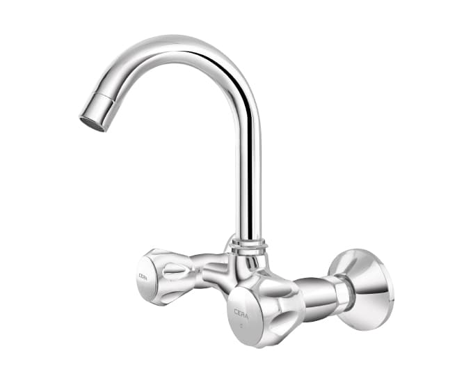 Ocean Kitchen Mixer (Hot & Cold Water) With 170 mm (6.5") Long Swivel Spout and Wall Flanges | Chrome Finish — image 2