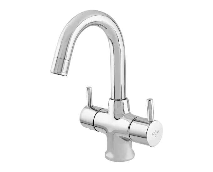 Fountain Basin Mixer (Hot & Cold Water) | Chrome Finish | With 450 mm Braided Connection Pipe — image 2