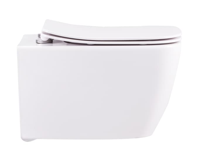 Carlton Rimless Wall Hung Toilet | Finish: Snow White | Size: 490 x 350 x 360 mm | Rag Bolt Distance: 160±20mm | Duroplast Slim Soft Close Seat Cover Included — image 3