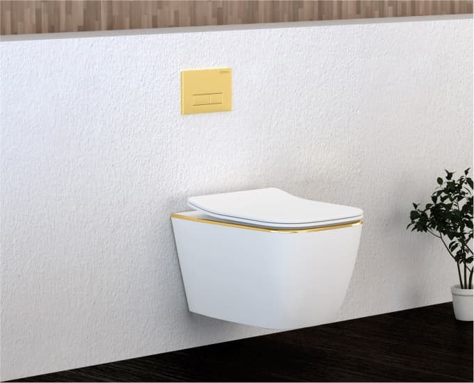 Carlton French Gold Rimless Wall Hung Toilet | Finish Glossy | Duroplast Soft Close Seat Cover | Size: 490 x 350 x 360 mm | Rag Bolt Distance: 160±20mm — image 2