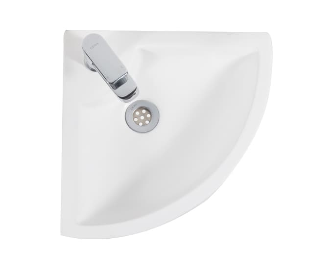 Callis Wall Hung Corner Wash Basin Without Pedestal | Finish: Snow White | Size: 555 x 420 x 155 mm | With Tap Hole Provision . — image 2