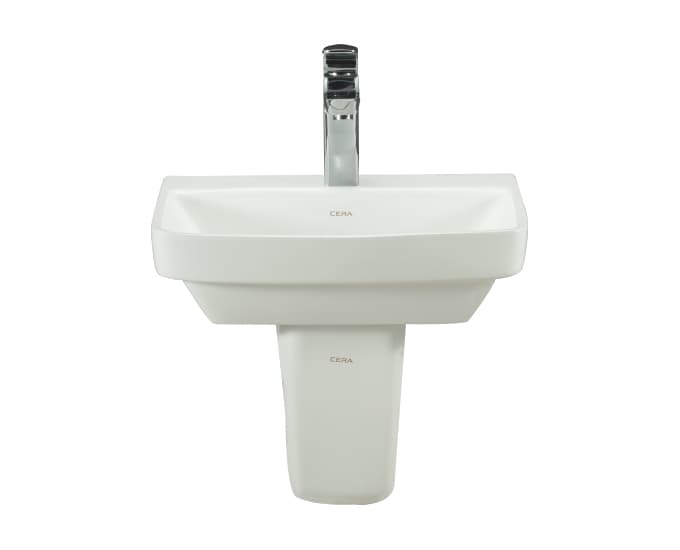 California Wall Hung Wash Basin | Finish: Snow White | Size: 450 x 320 x 130 mm | With Tap Hole Provision | For use With Half Pedestal (S2090130) — image 2