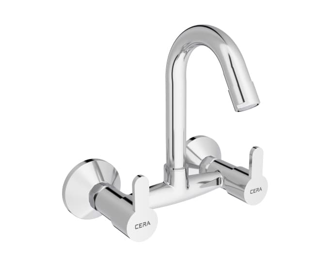 Victor Kitchen Mixer (Hot & Cold Water) With 190 mm (7.5") Long Swivel Spout and Wall Flanges | Chrome Finish — image 1