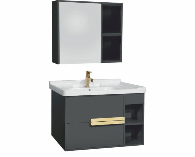 Arenza Wall Mounted Vanity Cabinet 780 x 460 x 480 mm | Space Grey Finish | HDHMR Material | Included: Wash Basin 810 x 470mm (S2030915) & Mirror Cabinet 150 x 700 x 600mm (S35530112) | Tap Not Included — image 1