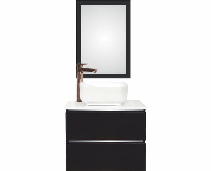 Valorosa Wall Mounted Vanity Cabinet 580 x 480 x 480 mm | Dark Brown Finish | HDHMR Material | Marble Top Platform 490mm x 600mm (S9510385WH) Included | Mirror With Frame 500 x 700 mm (B3510936) Included | Without Tap — image 1
