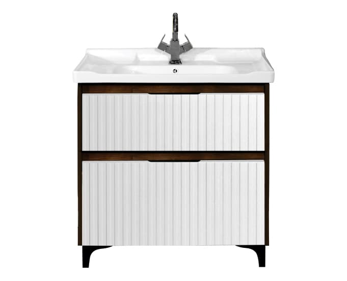 Noviva Floor Mounted Vanity Cabinet 770 x 460 x 685 mm | White Finish | HDHMR Material | Wash Basin 810mm x 470mm (S2030915) Included | Without Tap