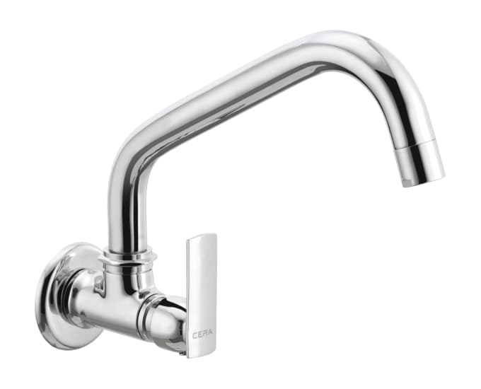 Titanium Kitchen Faucet (Cold Water Only) With 200 mm (8") Long Swivel Spout and Wall Flange | Chrome Finish | For Kitchen Use