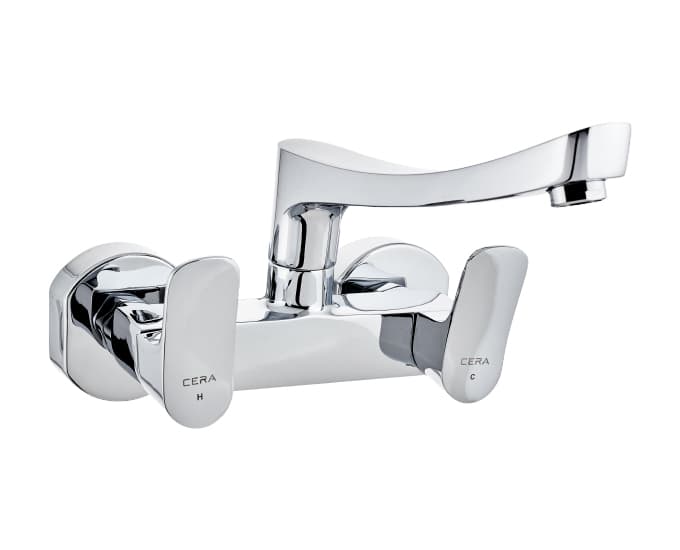 Perla Kitchen Mixer (Hot & Cold Water) With 200 mm (8") Long Swivel Spout and Wall Flanges | Chrome Finish — image 1