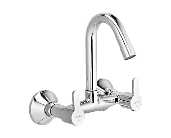 Victor Kitchen Mixer (Hot & Cold Water) With 190 mm (7.5") Long Swivel Spout and Wall Flanges | Chrome Finish