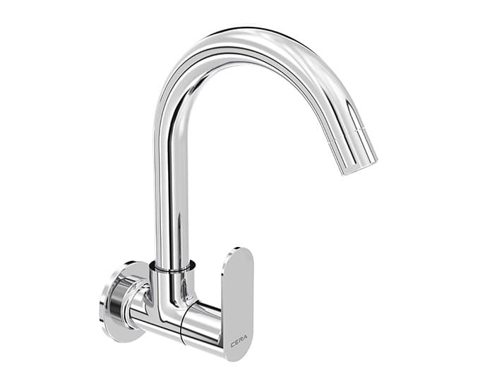 Curve Kitchen Faucet (Cold Water Only) With 150 mm (6") Long Swivel Spout and Wall Flanges | Chrome Finish | For Kitchen Use