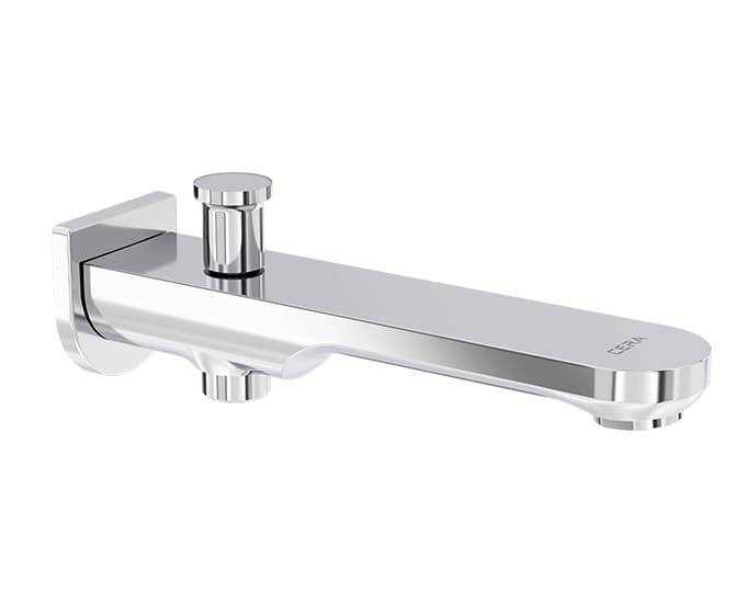 Curve Bath Spout With Wall Flange and Button Arrangement for Hand Shower | Chrome Finish
