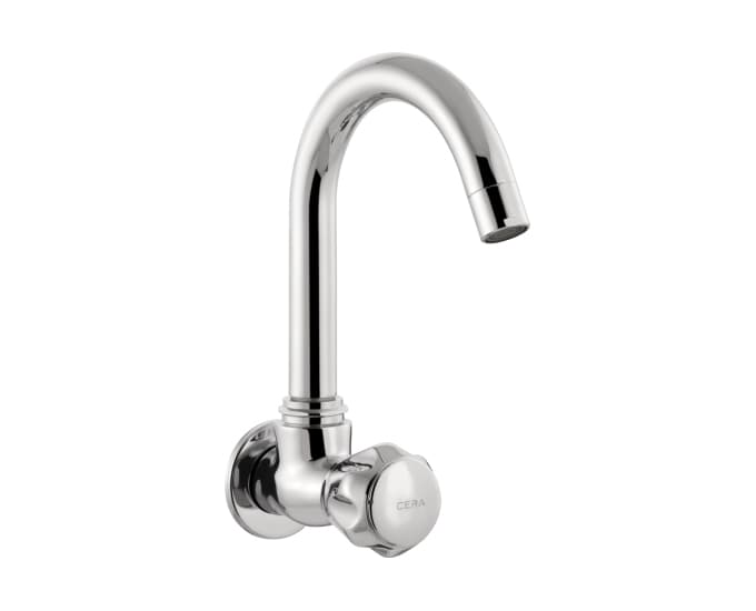 Ocean Kitchen Faucet (Cold Water Only) With 170 mm (6.5") Long Swivel Spout and Wall Flange | Chrome Finish | For Kitchen Use