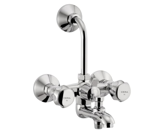 Ocean Wall Mixer (3-in-1) With Arrangement for both Hand Shower and Overhead Shower With Bend Pipe | Chrome Finish — image 1