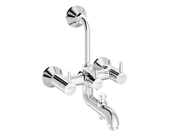 Fountain Wall Mixer (3-in-1) With Arrangement for both Hand Shower and Overhead Shower With Bend Pipe | Chrome Finish — image 1