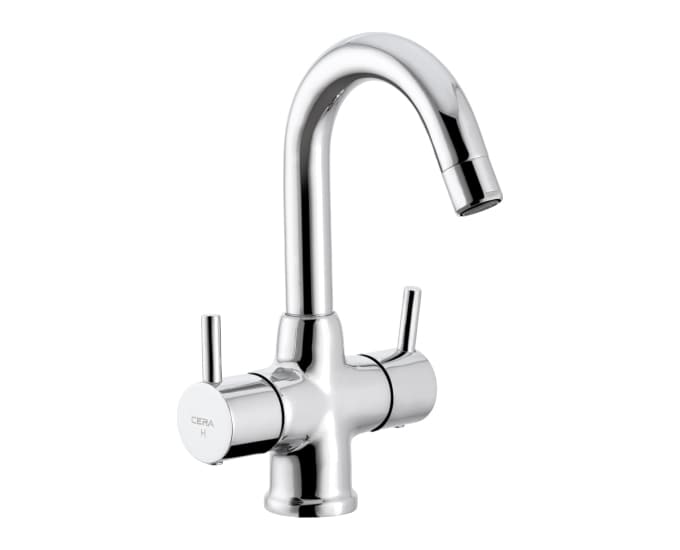 Fountain Basin Mixer (Hot & Cold Water) | Chrome Finish | With 450 mm Braided Connection Pipe