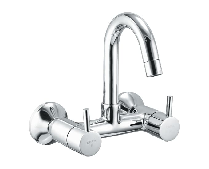 Fountain Kitchen Mixer (Hot & Cold Water) With 150 mm (6") Long Swivel Spout and Wall Flanges | Chrome Finish — image 1