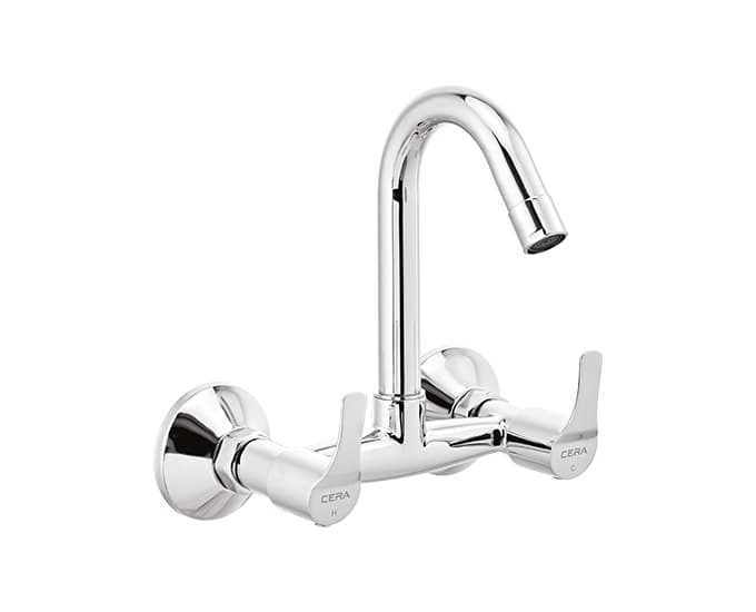 Vivana Kitchen Mixer (Hot & Cold Water) With 150 mm (6") Long Swivel Spout and Wall Flanges | Chrome Finish