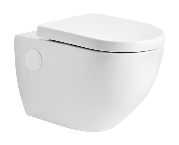 Croma Rimless Wall Hung Toilet | Finish: Snow White | Size: 560 x 365 x 355 mm | Rag Bolt Distance: 180±5mm | Soft Close Seat Cover Included