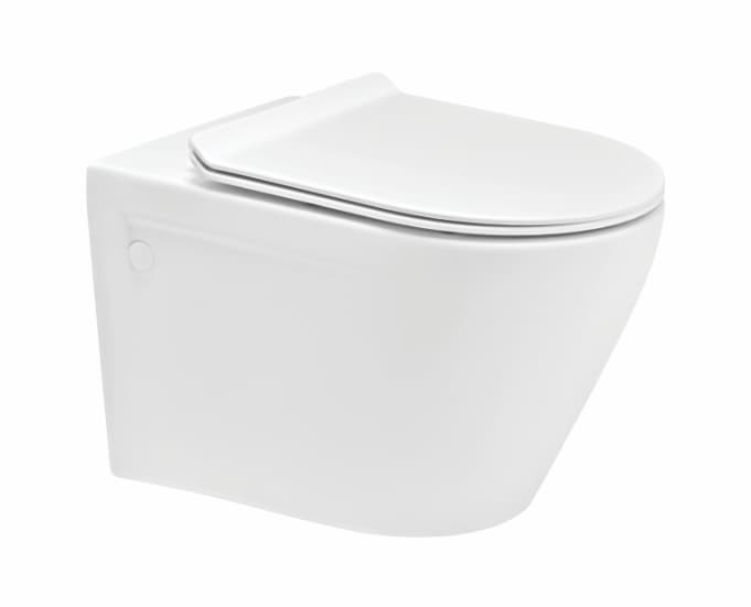 Camel Rimless Wall Hung Toilet | Finish: Snow White | Size: 555 x 370 x 365 mm | Rag Bolt Distance: 180±5mm | Duroplast Soft Close Seat Cover Included