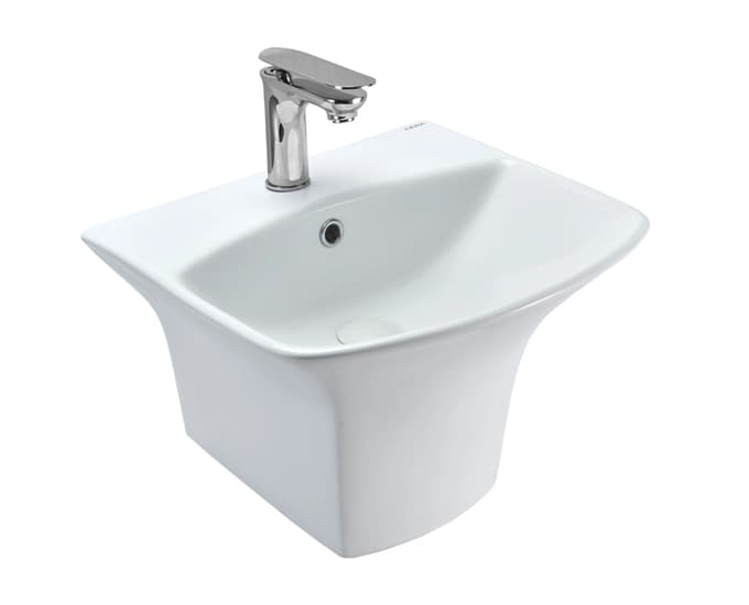 Cuddle Neo One Piece Wash Basin With Integrated Half Pedestal | Finish: Snow White | Size: 450 x 425 x 330 mm | With Tap Hole Provision — image 1