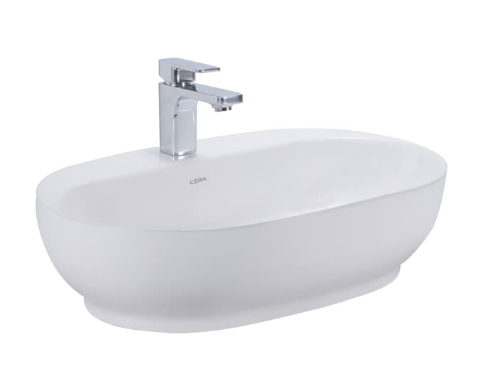 Café Table Top Wash Basin | With Tap Hole Provision | Finish: Snow White | Size: 600 x 400 x 160 mm — image 1