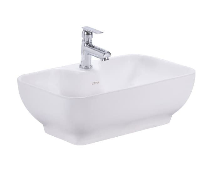 Corba Table Top Wash Basin | With Tap Hole Provision | Finish: Snow White | Size: 480 x 300 x 160 mm — image 1