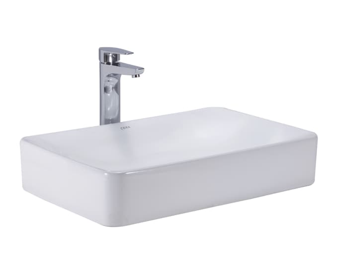 Ceona Table Top Wash Basin | Without Tap Hole Provision | Finish: Snow White | Size: 605 x 395 x 120 mm