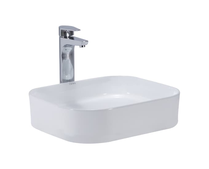 Catmin Table Top Wash Basin | Without Tap Hole Provision | Finish: Snow White | Size: 450 x 390 x 110 mm