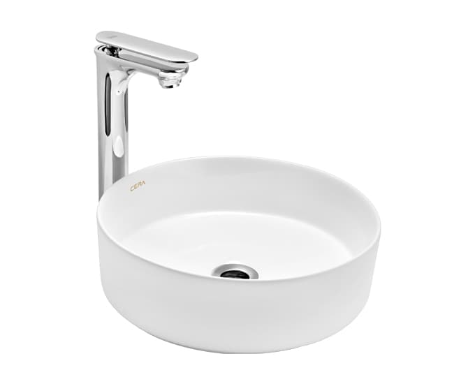 Celery Table Top Wash Basin | Without Tap Hole Provision | Finish: Snow White | Size: 370 x 370 x 115 mm