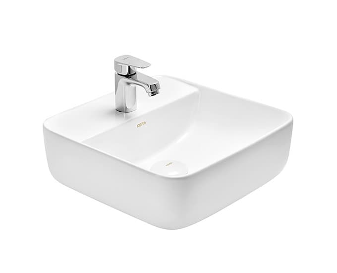 Ciesta Table Top Wash Basin | With Tap Hole Provision | Finish: Snow White | Size: 400 x 400 x 140 mm — image 1