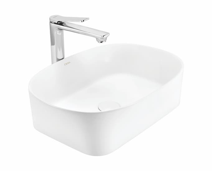 Celine Table Top Wash Basin | Without Tap Hole Provision | Finish: Snow White | Size: 500 x 360 x 130 mm — image 1