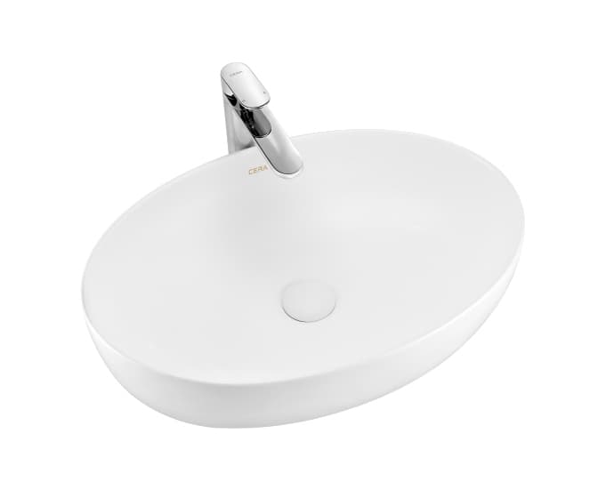 Cloria Table Top Wash Basin | Without Tap Hole Provision | Finish: Snow White | Size: 590 x 395 x 135 mm — image 1