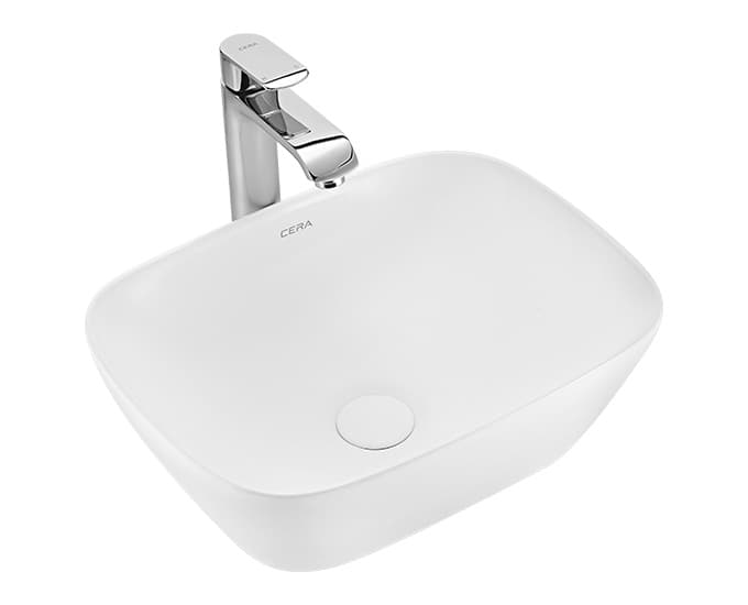 Camille Table Top Wash Basin | Without Tap Hole Provision | Finish: Snow White | Size: 420 x 325 x 145 mm