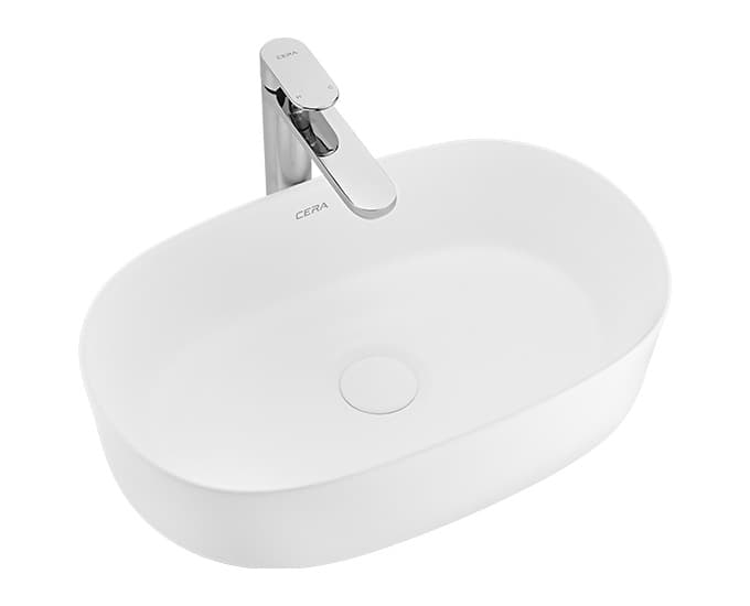 Carly Table Top Wash Basin | Without Tap Hole Provision | Finish: Snow White | Size: 485 x 310 x 135 mm