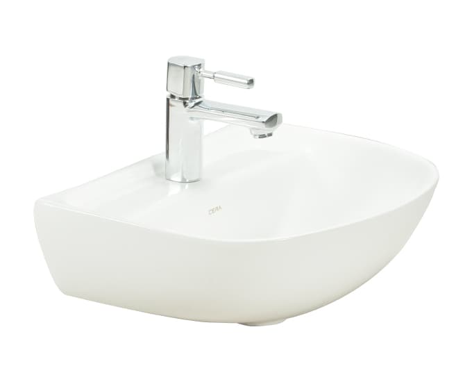 Chime Wall Hung Wash Basin | Finish: Snow White | Size: 460 x 360 x 180 mm | With Tap Hole Provision | For use With Half Pedestal (S2090128) — image 1