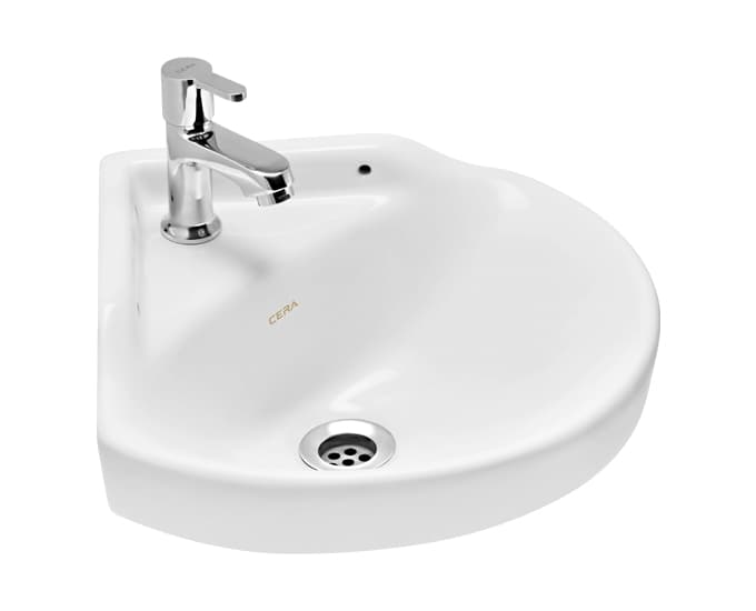 Corner Wall Hung Wash Basin Without Pedestal | Finish: Snow White | Size: 400 x 400 x 195 mm | With Tap Hole Provision