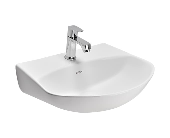 Cadis Wall Hung Wash Basin Without Pedestal | Finish: Snow White | Size: 450 x 350 x 140 mm | With Tap Hole Provision