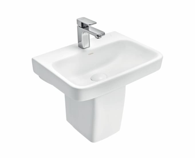 Clora Wall Hung Wash Basin | Finish: Snow White | Size: 460 x 345 x 155 mm | With Tap Hole Provision | For use With Half Pedestal (S2090136) — image 1