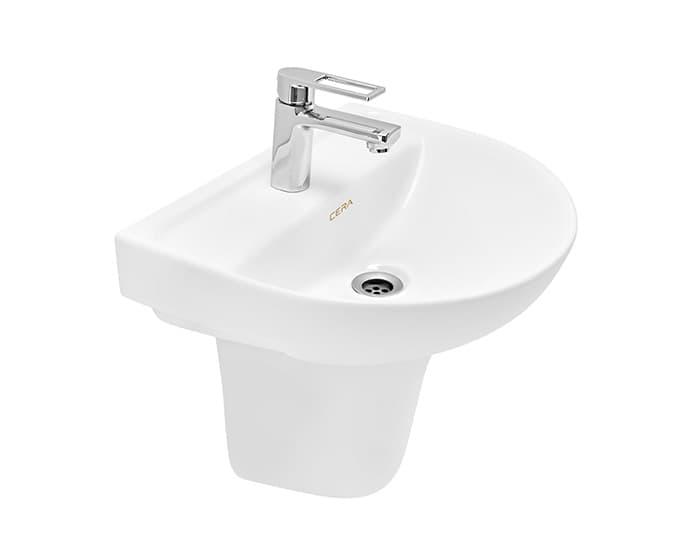 Chime Slim Wall Hung Wash Basin | Finish: Snow White | Size: 515 x 400 x 155 mm | With Tap Hole Provision | For use With Half Pedestal (S2090102) | Full Pedastal (S2090101) — image 1