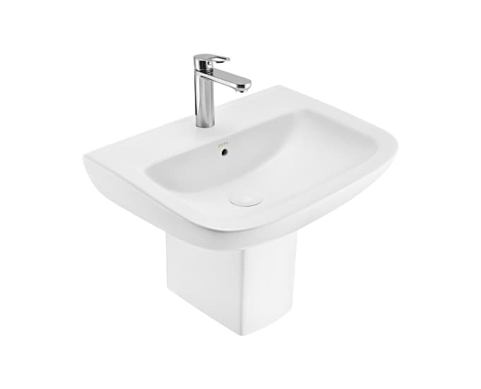Calvis Wall Hung Wash Basin | Finish: Snow White | Size: 570 x 430 x 180 mm | With Tap Hole Provision | For use With Half Pedestal (S2090138)