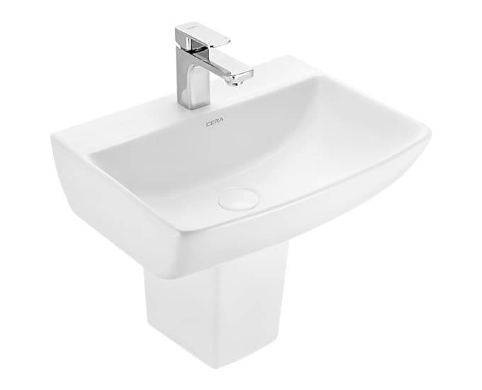 Cadrin Wall Hung Wash Basin | Finish: Snow White | Size: 475 x 375 x 155 mm | With Tap Hole Provision | For use With Half Pedestal (S2090139) — image 1