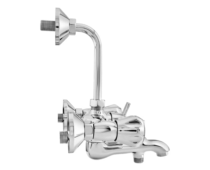 Ocean Wall Mixer (3-in-1) With Arrangement for both Hand Shower and Overhead Shower With Bend Pipe | Chrome Finish — image 3