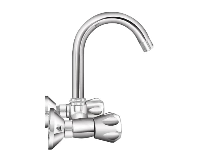 Ocean Kitchen Mixer (Hot & Cold Water) With 170 mm (6.5") Long Swivel Spout and Wall Flanges | Chrome Finish — image 3