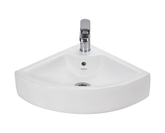 Callis Wall Hung Corner Wash Basin Without Pedestal | Finish: Snow White | Size: 555 x 420 x 155 mm | With Tap Hole Provision . — image 3