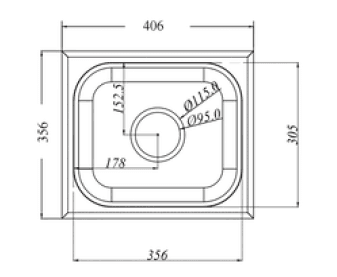 Dura Single bowl Kitchen Sink 16" X 14" X 7" (406x356x175mm) | SS 304 grade | Satin Finish | Suitable for Topmount, Undermount & Inset | Included: Waste coupling  | Slab Cutting Size: 356 x 305mm — image 2