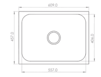 Dura Single bowl Kitchen Sink 24" X 18" X 8" (609x457x200mm) | SS 304 grade | Satin Finish | Suitable for Topmount, Undermount & Inset | Included: Waste coupling  | Slab Cutting Size: 559x406mm — image 2